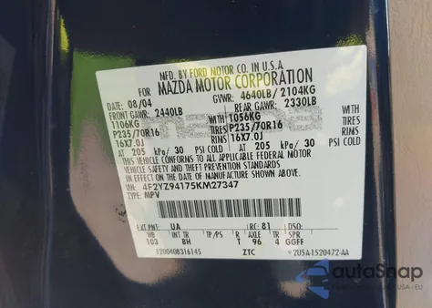 2005 Mazda Tribute S z USA, uszkodzony, nr VIN 4F2YZ94175KM27347